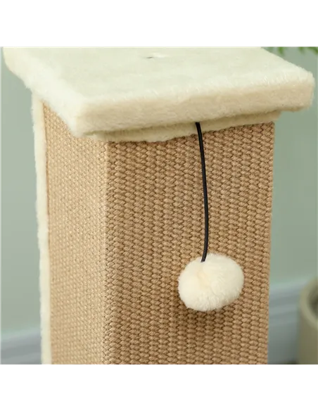 PawHut 81cm Cat Scratcher, Vertical Full Scratcher w/ Natural Jute Rope, Hanging Ball, Soft Plush - Beige