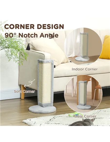 PawHut 56cm Corner Cat Scratching Post with Sisal Scratching Pad, Grey