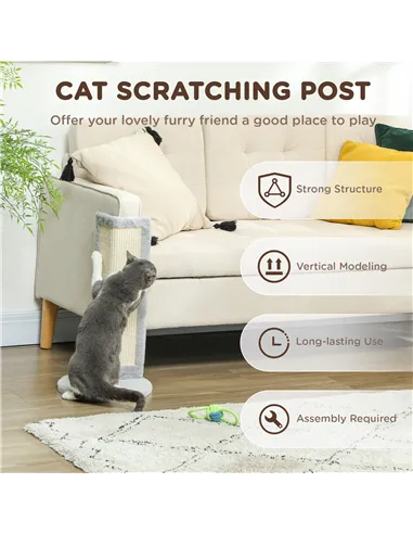PawHut 56cm Corner Cat Scratching Post with Sisal Scratching Pad, Grey