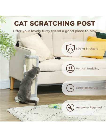 PawHut 56cm Corner Cat Scratching Post with Sisal Scratching Pad, Grey