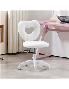 HOMCOM Armless Heart Computer Desk Chair, Teddy Fleece Swivel Office Chair, Makeup Vanity Chair with Height Adjustable, Wheels,  2