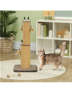 PawHut 78cm 2-in-1 Cat Scratching Post with 3 Toy Feathers, Brown 2