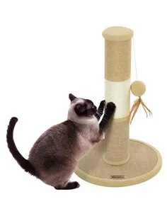 PawHut Cat Scratching Post for Indoor Cats, 47cm Tall Cat Scratcher with Jute Sisal Rope, Hanging Toy Ball, Feather, Brown