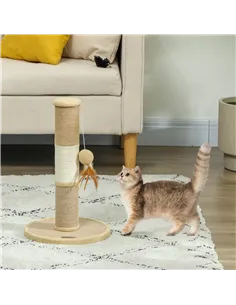 PawHut Cat Scratching Post for Indoor Cats, 47cm Tall Cat Scratcher with Jute Sisal Rope, Hanging Toy Ball, Feather, Brown 2