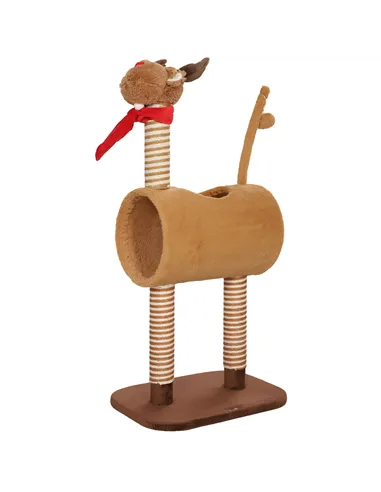 PawHut 98cm Deer-Designed Cat Tree with Scratching Posts, Toy Ball, Tunnel, Brown