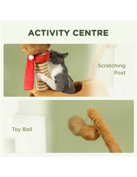 PawHut 98cm Deer-Designed Cat Tree with Scratching Posts, Toy Ball, Tunnel, Brown