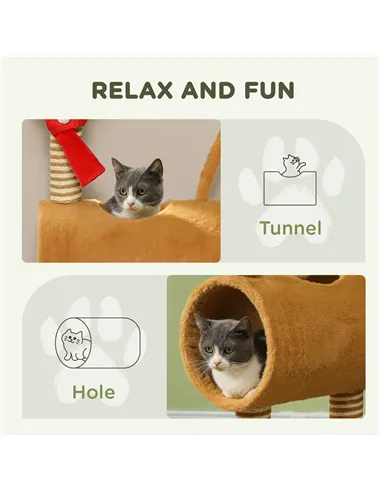 PawHut 98cm Deer-Designed Cat Tree with Scratching Posts, Toy Ball, Tunnel, Brown