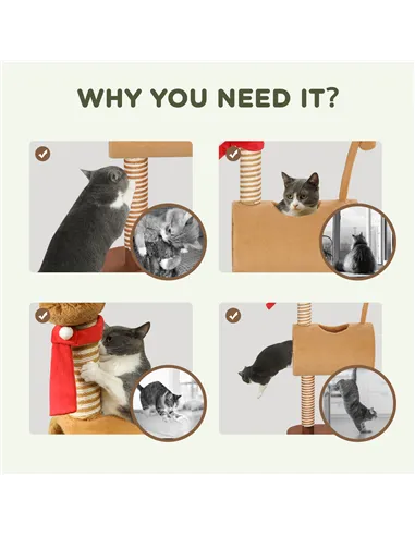 PawHut 98cm Deer-Designed Cat Tree with Scratching Posts, Toy Ball, Tunnel, Brown