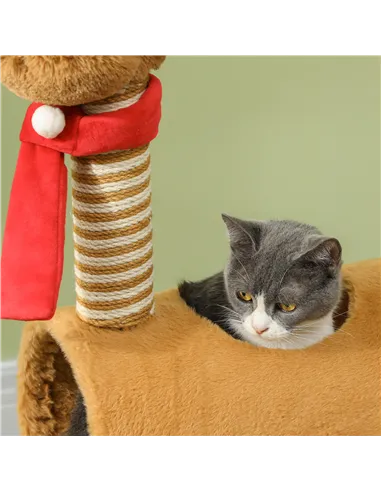PawHut 98cm Deer-Designed Cat Tree with Scratching Posts, Toy Ball, Tunnel, Brown
