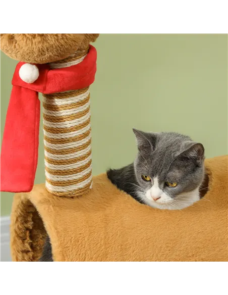 PawHut 98cm Deer-Designed Cat Tree with Scratching Posts, Toy Ball, Tunnel, Brown
