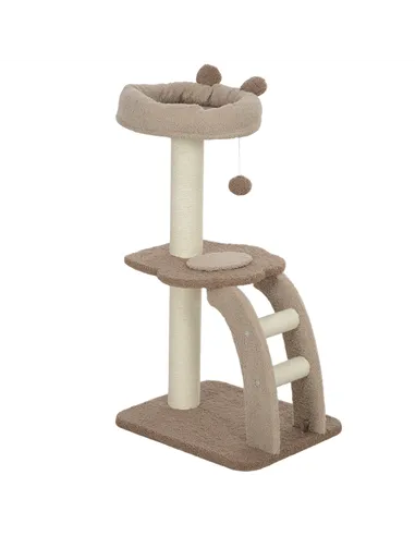 PawHut Cat Tree for Indoor Cats, 88cm Cat Tower with Sisal Scratching Post, Hanging Ball, Large Cat Perch, Stairs, Brown