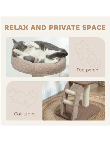 PawHut Cat Tree for Indoor Cats, 88cm Cat Tower with Sisal Scratching Post, Hanging Ball, Large Cat Perch, Stairs, Brown