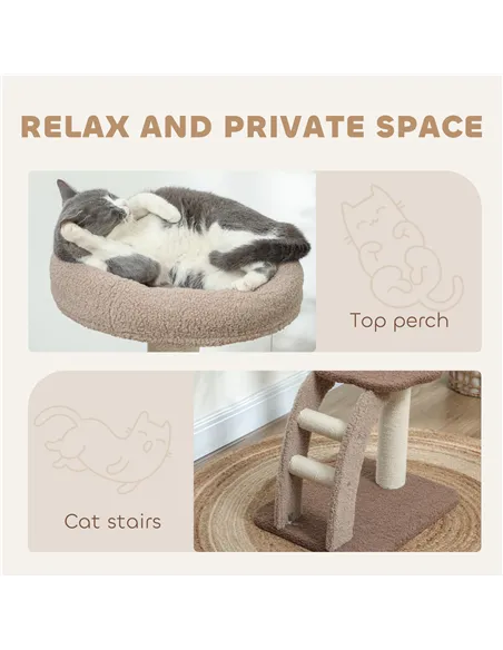 PawHut Cat Tree for Indoor Cats, 88cm Cat Tower with Sisal Scratching Post, Hanging Ball, Large Cat Perch, Stairs, Brown