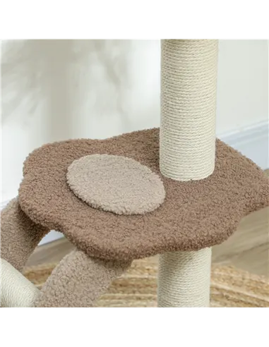 PawHut Cat Tree for Indoor Cats, 88cm Cat Tower with Sisal Scratching Post, Hanging Ball, Large Cat Perch, Stairs, Brown