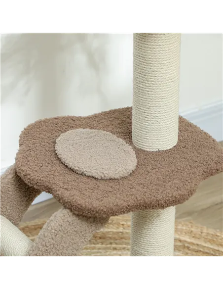PawHut Cat Tree for Indoor Cats, 88cm Cat Tower with Sisal Scratching Post, Hanging Ball, Large Cat Perch, Stairs, Brown