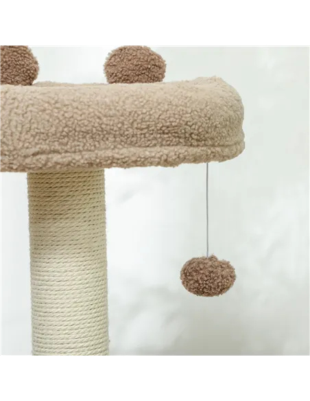 PawHut Cat Tree for Indoor Cats, 88cm Cat Tower with Sisal Scratching Post, Hanging Ball, Large Cat Perch, Stairs, Brown