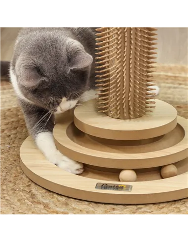 PawHut 49cm 5 in 1 Cat Scratching Post with Sisal Post, Track Ball, Self Grooming Brush, Hanging Toy Ball, Feather, Oak Tone