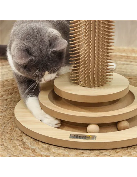 PawHut 49cm 5 in 1 Cat Scratching Post with Sisal Post, Track Ball, Self Grooming Brush, Hanging Toy Ball, Feather, Oak Tone