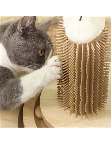 PawHut 49cm 5 in 1 Cat Scratching Post with Sisal Post, Track Ball, Self Grooming Brush, Hanging Toy Ball, Feather, Oak Tone