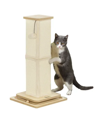 PawHut 3-in-1 Cat Scratching Post, 67cm Cat Scratcher w/ Track Ball Toy, Oak Tone