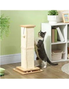 PawHut 3-in-1 Cat Scratching Post, 67cm Cat Scratcher w/ Track Ball Toy, Oak Tone 2