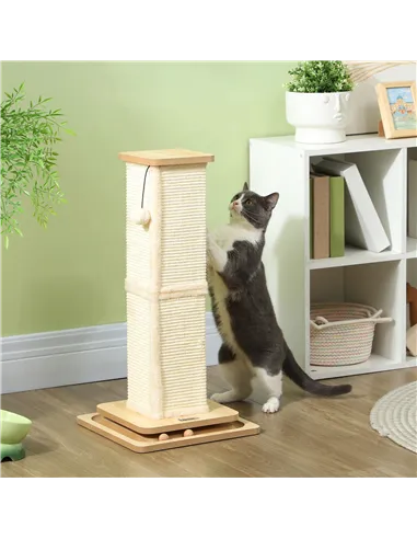 PawHut 3-in-1 Cat Scratching Post, 67cm Cat Scratcher w/ Track Ball Toy, Oak Tone