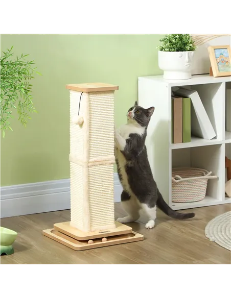 PawHut 3-in-1 Cat Scratching Post, 67cm Cat Scratcher w/ Track Ball Toy, Oak Tone