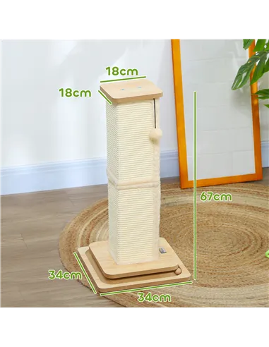 PawHut 3-in-1 Cat Scratching Post, 67cm Cat Scratcher w/ Track Ball Toy, Oak Tone