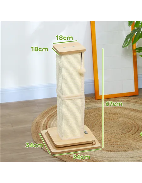 PawHut 3-in-1 Cat Scratching Post, 67cm Cat Scratcher w/ Track Ball Toy, Oak Tone
