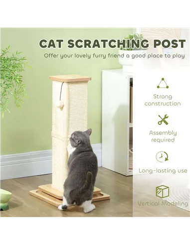PawHut 3-in-1 Cat Scratching Post, 67cm Cat Scratcher w/ Track Ball Toy, Oak Tone