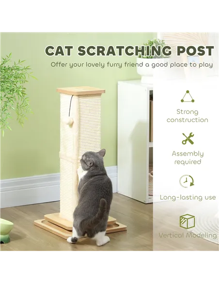 PawHut 3-in-1 Cat Scratching Post, 67cm Cat Scratcher w/ Track Ball Toy, Oak Tone