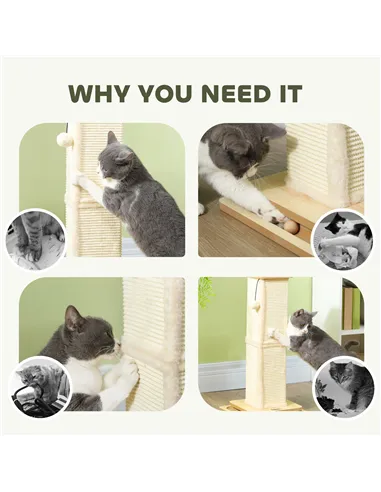 PawHut 3-in-1 Cat Scratching Post, 67cm Cat Scratcher w/ Track Ball Toy, Oak Tone