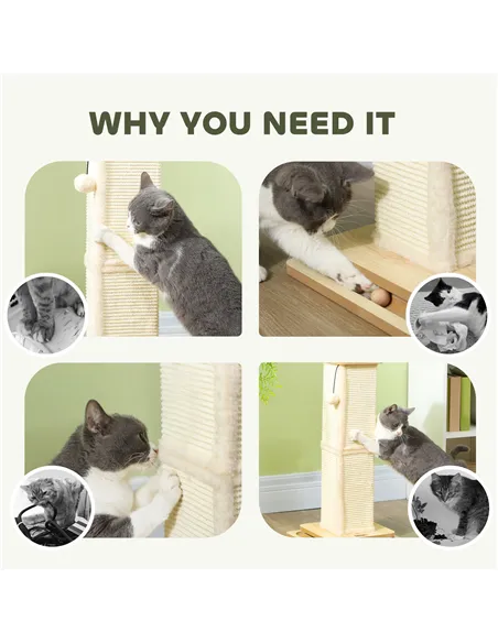 PawHut 3-in-1 Cat Scratching Post, 67cm Cat Scratcher w/ Track Ball Toy, Oak Tone
