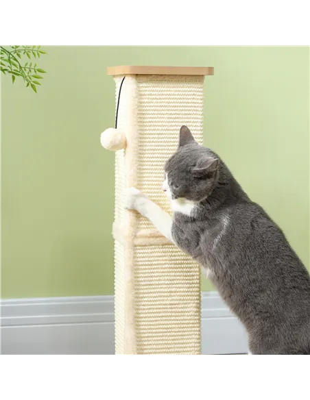 PawHut 3-in-1 Cat Scratching Post, 67cm Cat Scratcher w/ Track Ball Toy, Oak Tone