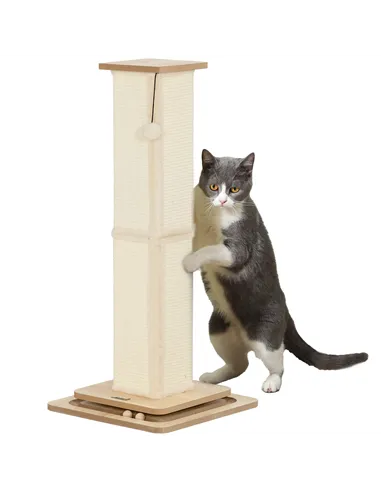 PawHut 3-in-1 Cat Scratching Post, 87cm Cat Scratcher w/ Track Ball Toy, Oak Tone