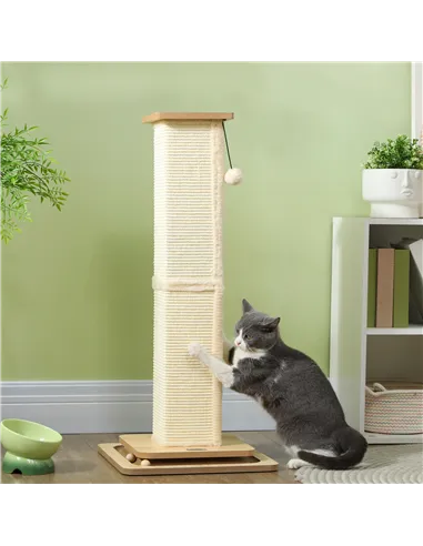 PawHut 3-in-1 Cat Scratching Post, 87cm Cat Scratcher w/ Track Ball Toy, Oak Tone