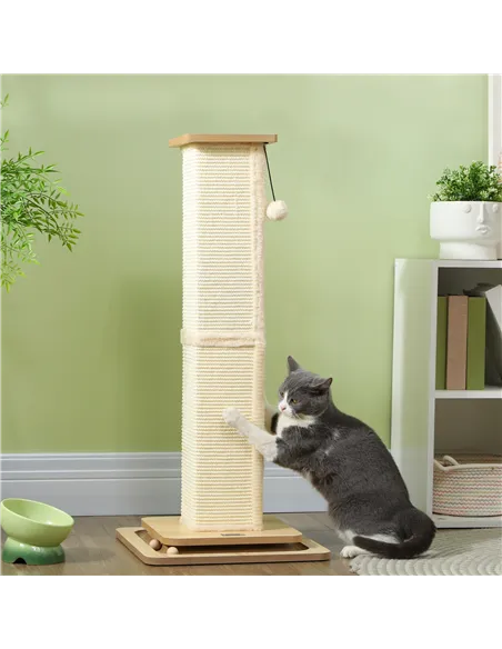 PawHut 3-in-1 Cat Scratching Post, 87cm Cat Scratcher w/ Track Ball Toy, Oak Tone