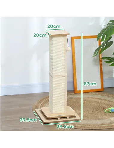 PawHut 3-in-1 Cat Scratching Post, 87cm Cat Scratcher w/ Track Ball Toy, Oak Tone