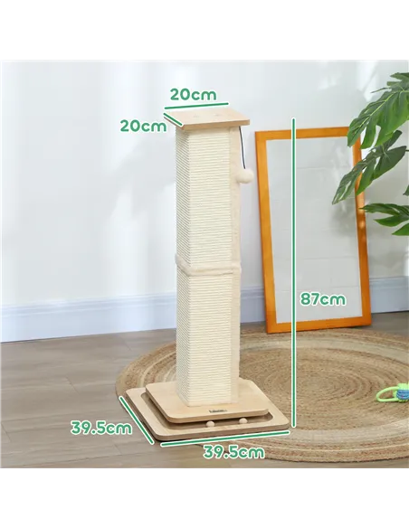 PawHut 3-in-1 Cat Scratching Post, 87cm Cat Scratcher w/ Track Ball Toy, Oak Tone