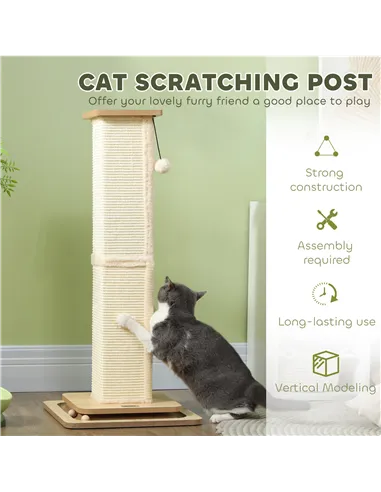 PawHut 3-in-1 Cat Scratching Post, 87cm Cat Scratcher w/ Track Ball Toy, Oak Tone