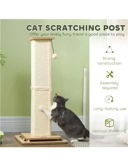 PawHut 3-in-1 Cat Scratching Post, 87cm Cat Scratcher w/ Track Ball Toy, Oak Tone