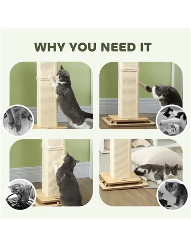 PawHut 3-in-1 Cat Scratching Post, 87cm Cat Scratcher w/ Track Ball Toy, Oak Tone