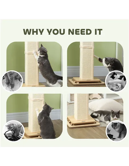 PawHut 3-in-1 Cat Scratching Post, 87cm Cat Scratcher w/ Track Ball Toy, Oak Tone