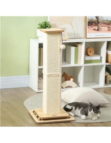 PawHut 3-in-1 Cat Scratching Post, 87cm Cat Scratcher w/ Track Ball Toy, Oak Tone