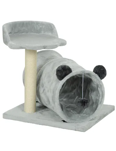 PawHut 47cm Small Cat Tree w/ Scratching Post, Bed, Cat Tunnel, Toy Ball, Grey