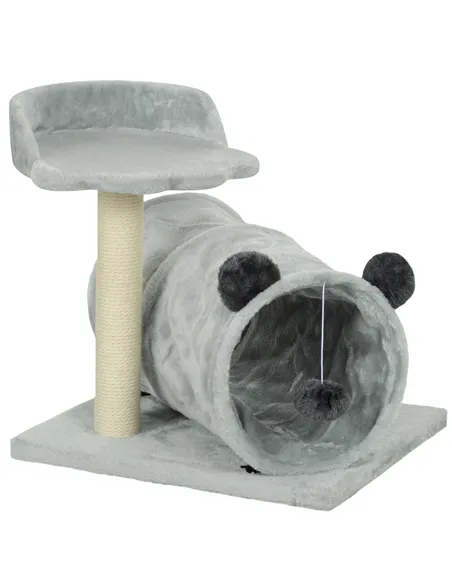 PawHut 47cm Small Cat Tree w/ Scratching Post, Bed, Cat Tunnel, Toy Ball, Grey