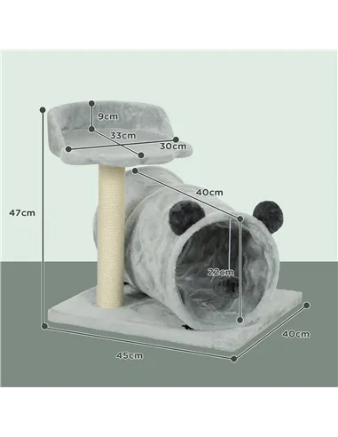 PawHut 47cm Small Cat Tree w/ Scratching Post, Bed, Cat Tunnel, Toy Ball, Grey