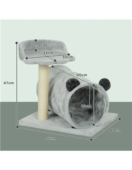 PawHut 47cm Small Cat Tree w/ Scratching Post, Bed, Cat Tunnel, Toy Ball, Grey