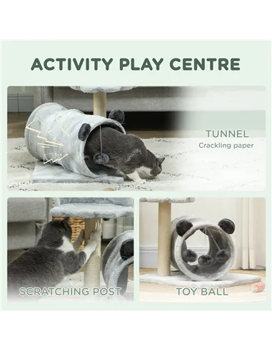 PawHut 47cm Small Cat Tree w/ Scratching Post, Bed, Cat Tunnel, Toy Ball, Grey