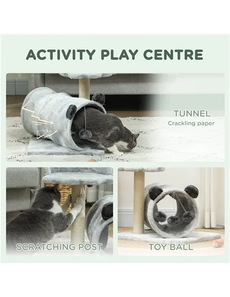 PawHut 47cm Small Cat Tree w/ Scratching Post, Bed, Cat Tunnel, Toy Ball, Grey